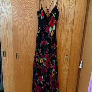 Astr Black Floral Slip Maxi Dress with Red, Pink & Green Blooms
